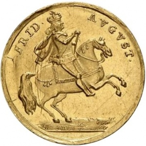 Аверс монеты Курфюршество Саксония, 1 дукат, 1711, Викарий Фридриха Августа I /регалии в центре/
