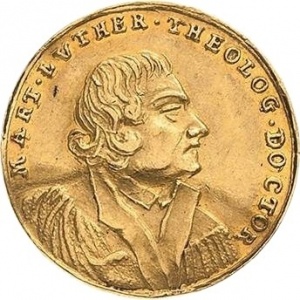 Аверс монеты Курфюршество Саксония, 1 дукат, 1717, 200 лет реформации
