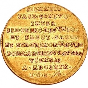 Реверс монеты Курфюршество Саксония, 1 дукат, 1719, Брак Принца Фридриха Августа