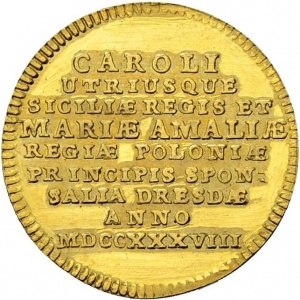 Реверс монеты Курфюршество Саксония, 1 дукат, 1738, Брак Принцессы Марии Амалии