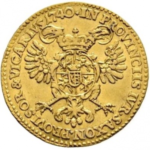 Реверс монеты Курфюршество Саксония, 1 дукат, 1740, Викарий Фридриха Августа II