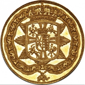 Реверс монеты Курфюршество Саксония, 2 дуката, 1702, Фридрих Август I награжден датским орденом Слона