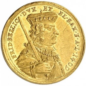 Аверс монеты Курфюршество Саксония, 2 дуката, 1709, Юбилей Лейпцигского университета