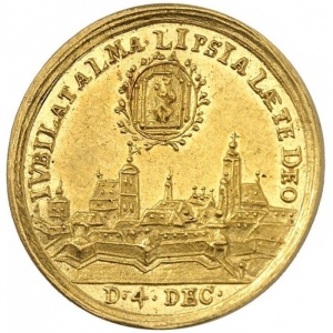 Реверс монеты Курфюршество Саксония, 2 дуката, 1709, Юбилей Лейпцигского университета