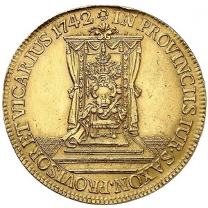 Реверс монеты Курфюршество Саксония, 6 дукатов, 1742, Викарий Фридриха Августа II