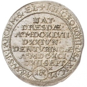 Реверс монеты Курфюршество Саксония, 1 грош, 1691, Смерть Иоганна Георга III