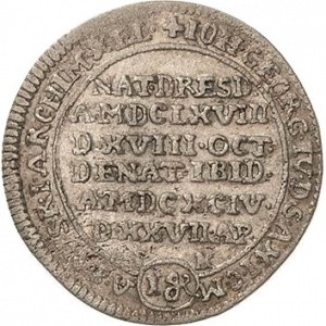 Реверс монеты Курфюршество Саксония, 1 грош, 1694, Смерть Иоганна Георга IV