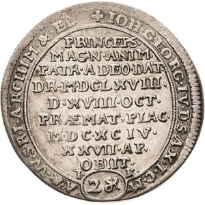Реверс монеты Курфюршество Саксония, 2 гроша, 1694, Смерть Иоганна Георга IV