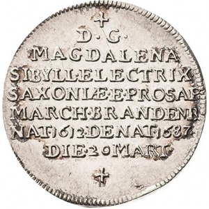 Реверс монеты Курфюршество Саксония, ⅛ талера, 1687, Смерть Магдалины Сибиллы, матери Иоганна Георга III