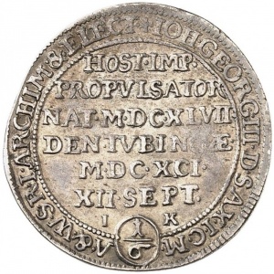 Аверс монеты Курфюршество Саксония, ⅙ талера, 1691, Смерть Иоганна Георга III