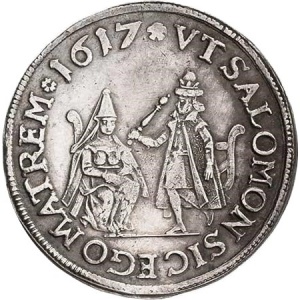 Аверс монеты Курфюршество Саксония, ¼ талера, 1617, 100 лет реформации, надпись: "VT SALOMON..."