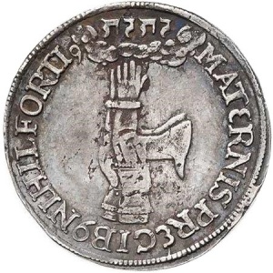 Реверс монеты Курфюршество Саксония, ¼ талера, 1617, 100 лет реформации, надпись: "VT SALOMON..."