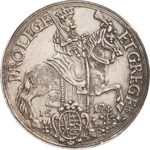 Аверс монеты Курфюршество Саксония, ¼ талера, 1619, Дом священника Иоганна Георга I