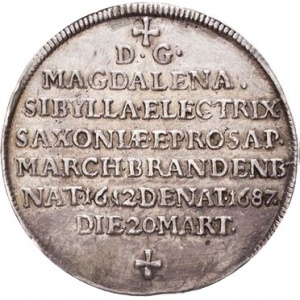 Реверс монеты Курфюршество Саксония, ¼ талера, 1687, Смерть Магдалины Сибиллы, матери Иоганна Георга III