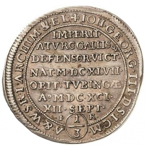 Аверс монеты Курфюршество Саксония, ⅓ талера, 1691, Смерть Иоганна Георга III