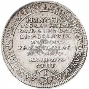 Аверс монеты Курфюршество Саксония, ⅓ талера, 1694, Смерть Иоганна Георга IV