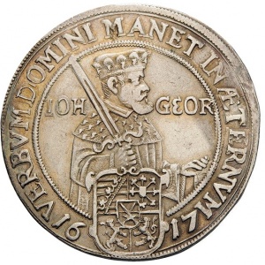 Аверс монеты Курфюршество Саксония, ½ талера, 1617, 100 лет реформации, надпись: "VERBUM DOMINI...", 14,4 г