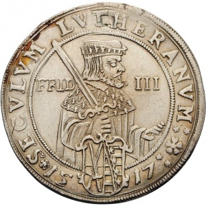 Реверс монеты Курфюршество Саксония, ½ талера, 1617, 100 лет реформации, надпись: "VERBUM DOMINI...", 14,4 г