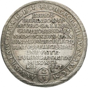 Реверс монеты Курфюршество Саксония, ⅔ талера, 1691, Смерть Иоганна Георга III