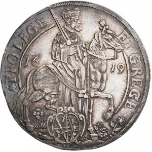 Аверс монеты Курфюршество Саксония, 1 талер, 1619, Дом священника Иоганна Георга I