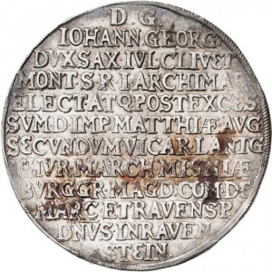 Реверс монеты Курфюршество Саксония, 1 талер, 1619, Дом священника Иоганна Георга I