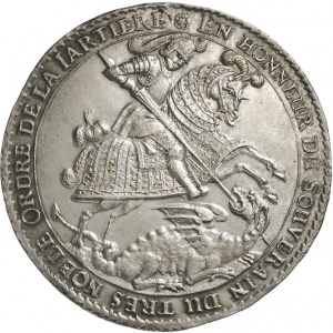 Аверс монеты Курфюршество Саксония, 1 талер, 1671-1678, Избрание в Орден Подвязки