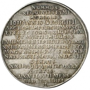 Реверс монеты Курфюршество Саксония, 1 талер, 1680, Смерть Иоганна Георга II