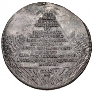 Реверс монеты Курфюршество Саксония, 1 талер, 1694, Смерть Иоганна Георга IV /пирамида на аверсе/