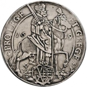 Аверс монеты Курфюршество Саксония, 2 талера, 1619, Дом священника Иоганна Георга I