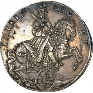 Аверс монеты Курфюршество Саксония, 2 талера, 1657-1658, Смерть Императора Фердинанда III