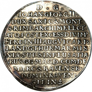 Реверс монеты Курфюршество Саксония, 2 талера, 1657-1658, Смерть Императора Фердинанда III