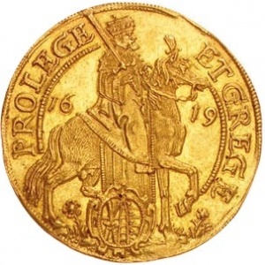 Аверс монеты Курфюршество Саксония, 1 дукат, 1619, Дом священника Иоганна Георга I
