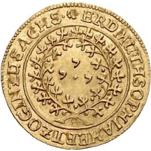 Аверс монеты Курфюршество Саксония, 1 дукат, 1654, 10 лет со дня рождения Эрдмуты Софии, внучки Иогана Георга I