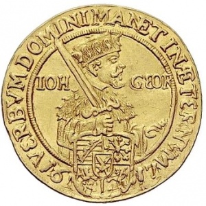 Аверс монеты Курфюршество Саксония, 2 дуката, 1617, 100 лет реформации, надпись: "VERBUM DOMINI..."