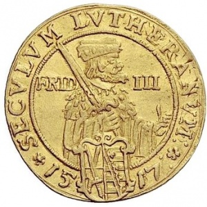 Реверс монеты Курфюршество Саксония, 2 дуката, 1617, 100 лет реформации, надпись: "VERBUM DOMINI..."