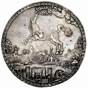 Реверс монеты Брауншвейг-Люнебург-Целле, 2 талера, 1659, Лошадь смотрит вверх