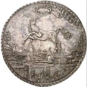 Реверс монеты Брауншвейг-Люнебург-Целле, 5 талеров, 1657, Лошадь смотрит вверх