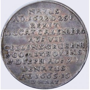 Реверс монеты Брауншвейг-Люнебург-Целле, ½ талера, 1665, Смерть Кристиана Людвига