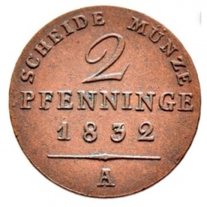 Реверс монеты Пруссия, 2 пфеннига, 1821-1840