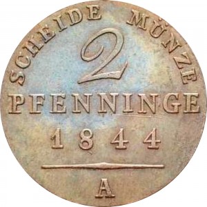 Реверс монеты Пруссия, 2 пфеннига, 1843-1845