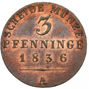 Реверс монеты Пруссия, 3 пфеннига, 1821-1840