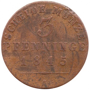 Реверс монеты Пруссия, 3 пфеннига, 1843-1845
