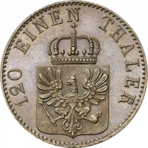 Аверс монеты Пруссия, 3 пфеннига, 1857-1860