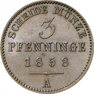 Реверс монеты Пруссия, 3 пфеннига, 1857-1860