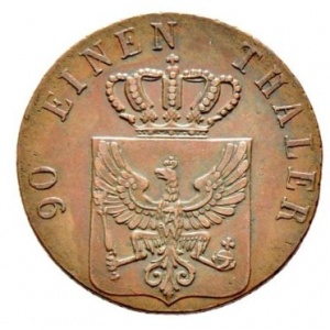 Аверс монеты Пруссия, 4 пфеннига, 1821-1840, Отметка монетного двора "A" или "B"