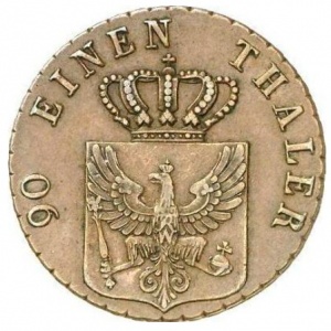 Аверс монеты Пруссия, 4 пфеннига, 1823-1840, Отметка монетного двора "D"