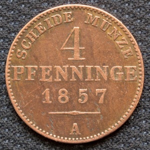 Реверс монеты Пруссия, 4 пфеннига, 1857-1860