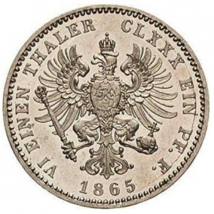 Реверс монеты Пруссия, ⅙ талера, 1865-1868