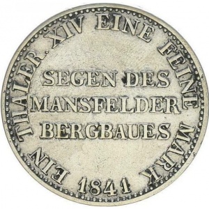 Реверс монеты Пруссия, 1 талер, 1841, Надпись "SEGEN DES MANSFELDER BERGBAUES" на реверсе