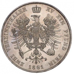 Реверс монеты Пруссия, 2 союзных талера, 1861-1863